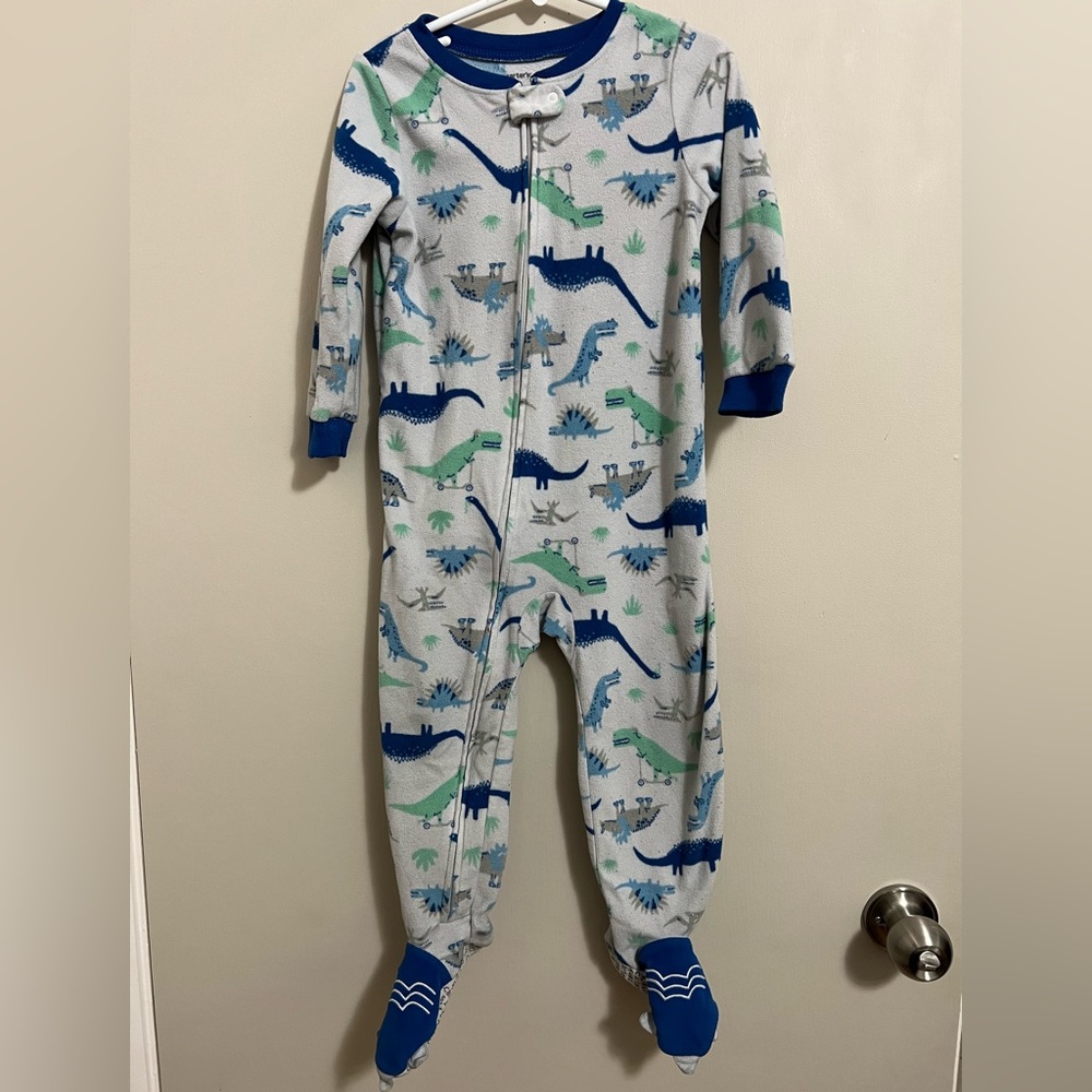Used Carter’s 3t fleece dinosaur footie pajamas
